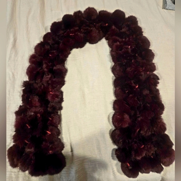 NEW Genuine Fur * Boa Scarf / Burgundy * Wine